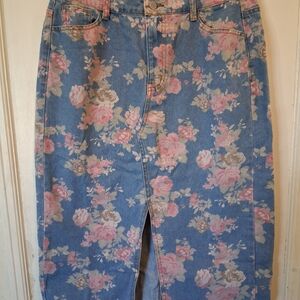 SHEIN Floral Blue Midi Skirt
